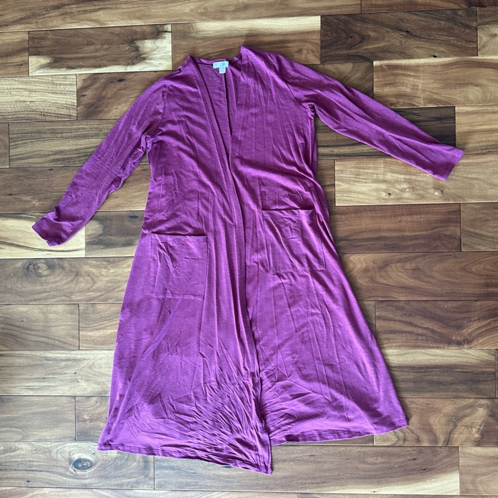 LuLaRoe Sarah Long Open-Front Lightweight Cardigan - Magenta size Small